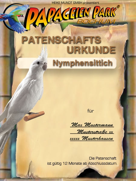 Spende Patenschaft f&uuml;r Nymphensittich HUBERT 12 Monate